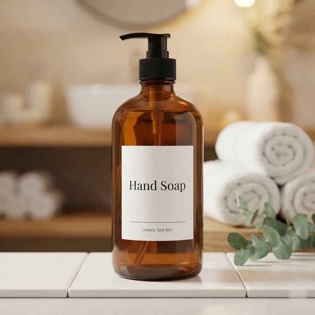Le Labo Hinoki Hand Soap in a luxurious bathroom setting
