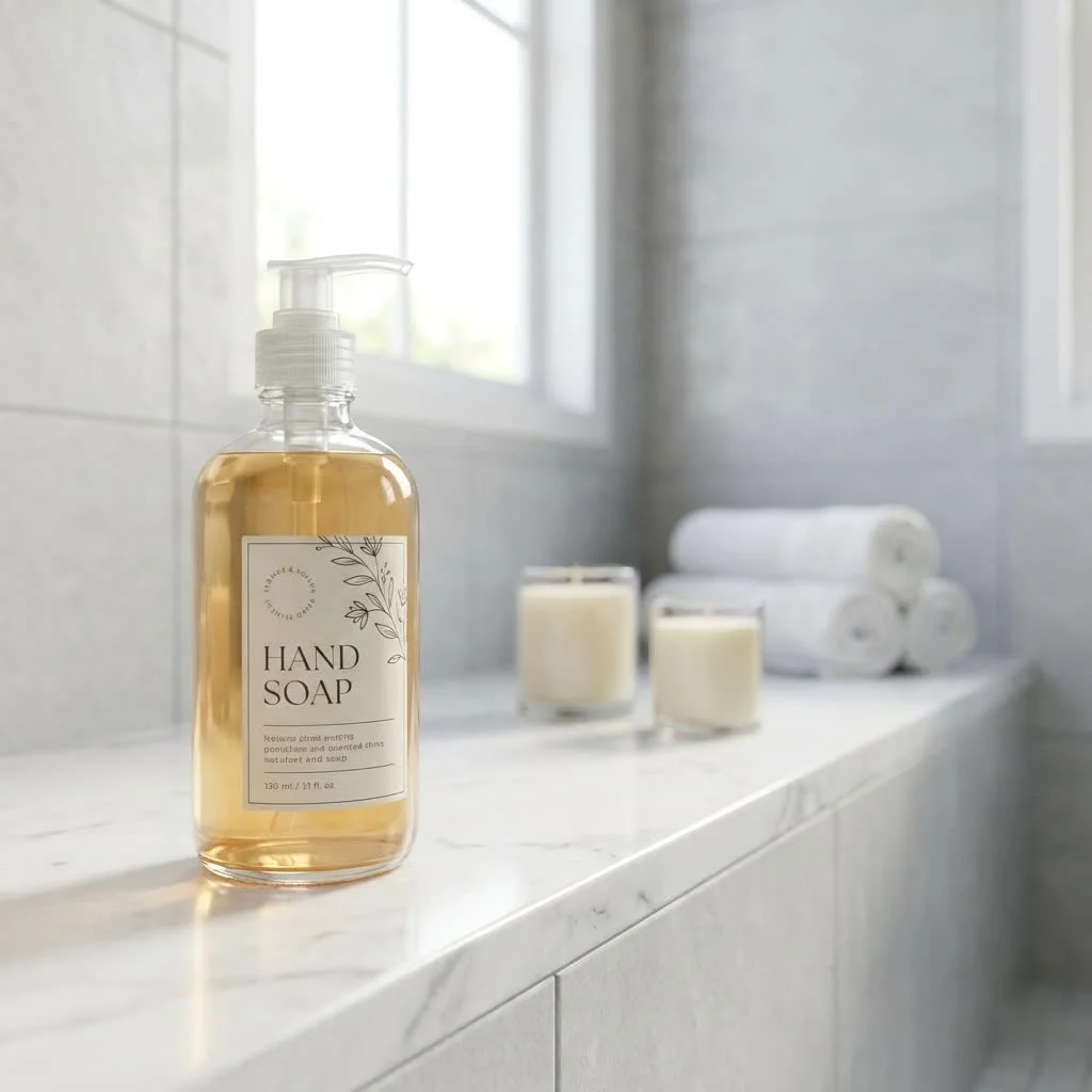Nest Hand Soap bottle on a bathroom counter